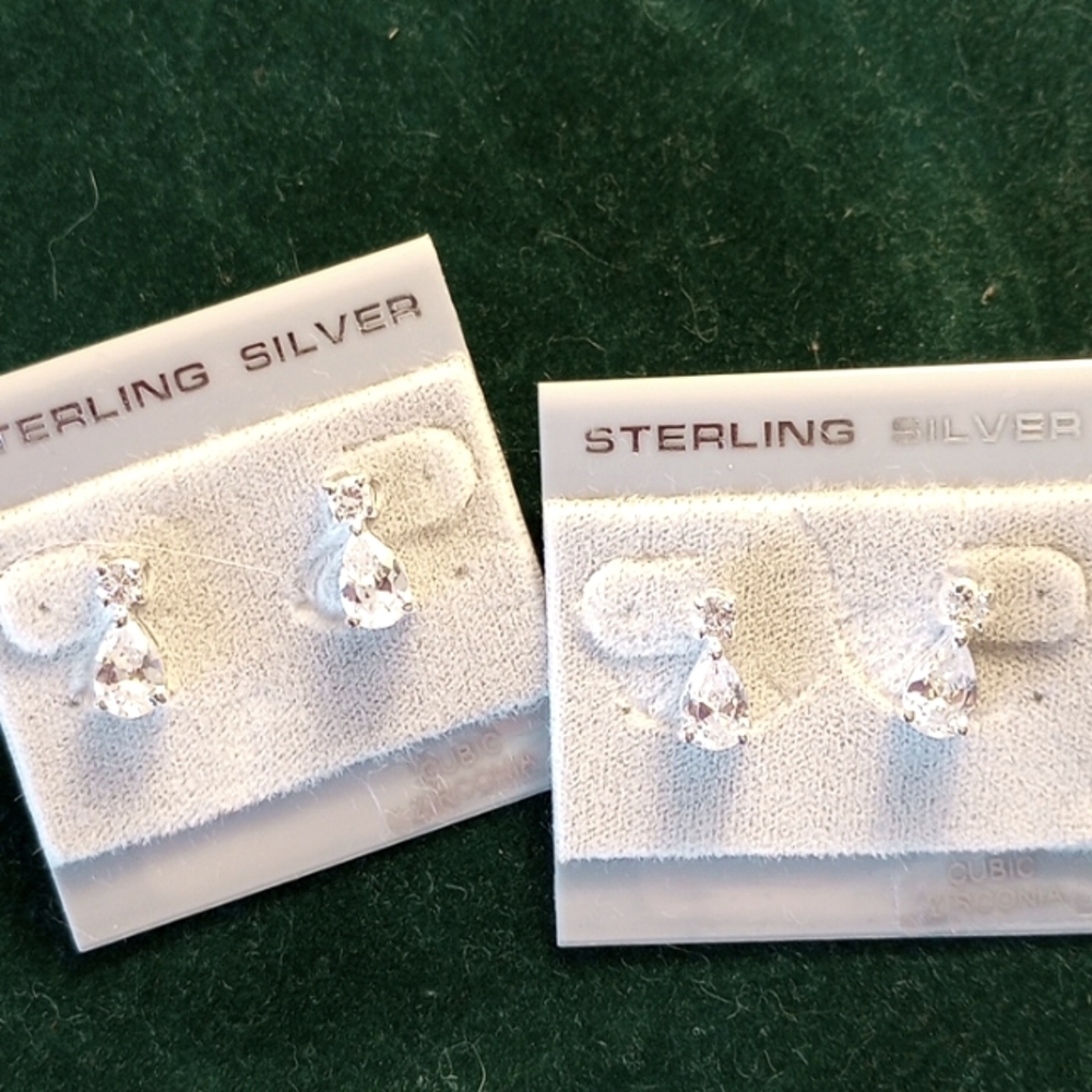 2 Pairs of CZ Crystal Sterling silver earrings NEW
